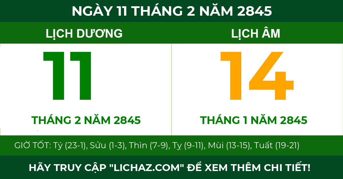 lịch âm ngày 11 tháng 2 năm 2845