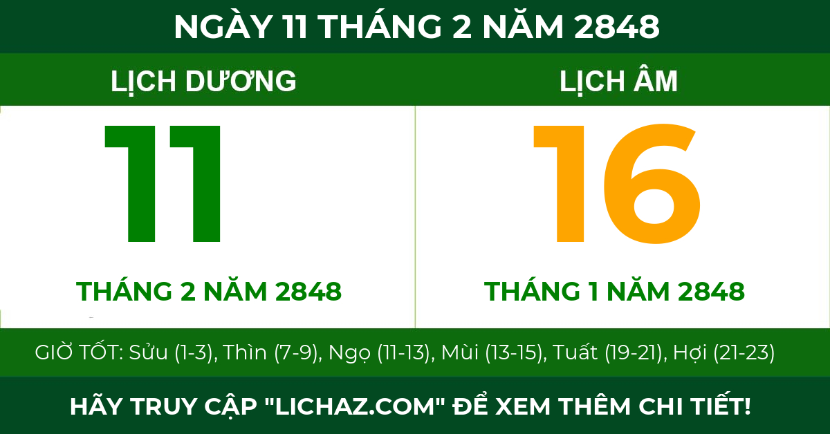lịch âm ngày 11 tháng 2 năm 2848