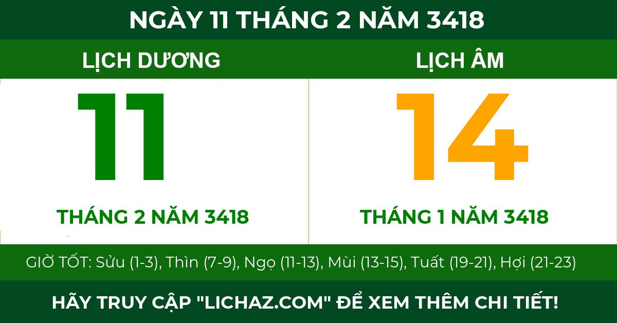 lịch âm ngày 11 tháng 2 năm 3418