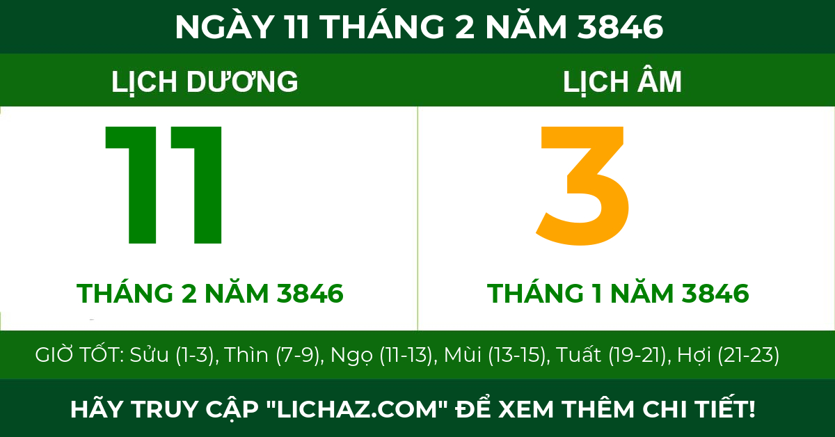 lịch âm ngày 11 tháng 2 năm 3846
