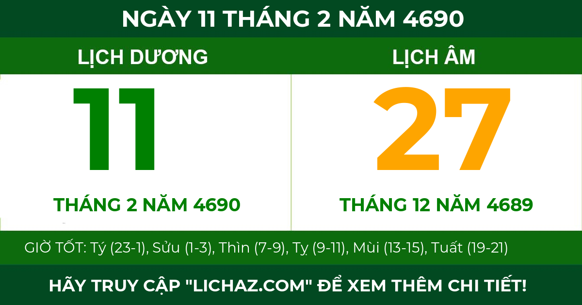 lịch âm ngày 11 tháng 2 năm 4690