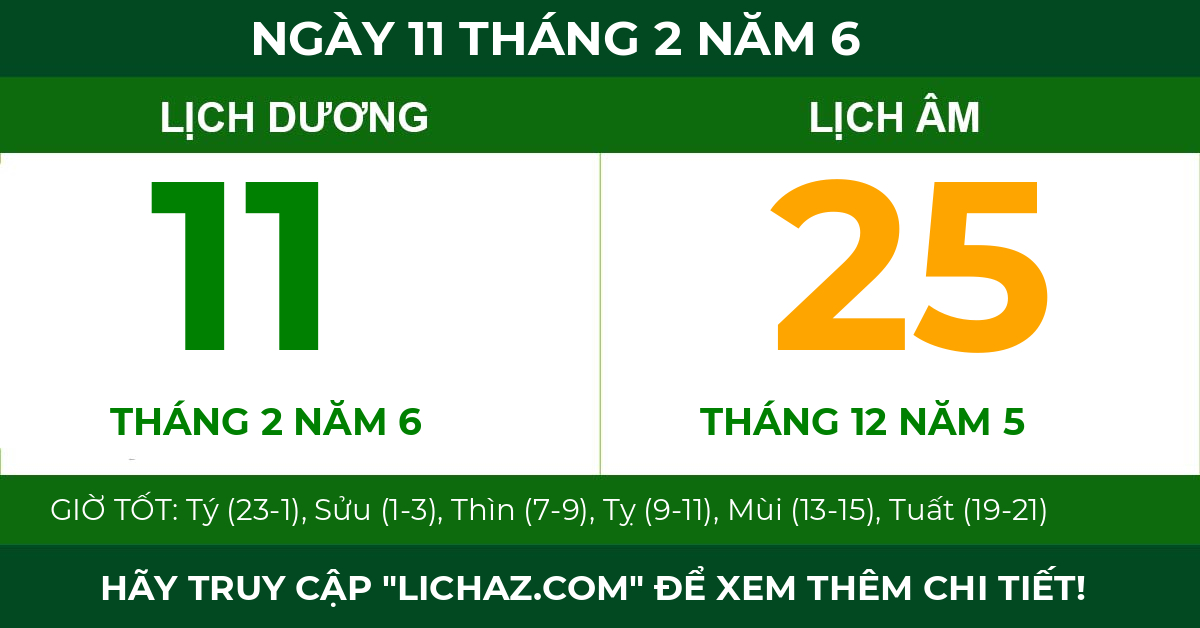 lịch âm ngày 11 tháng 2 năm 6