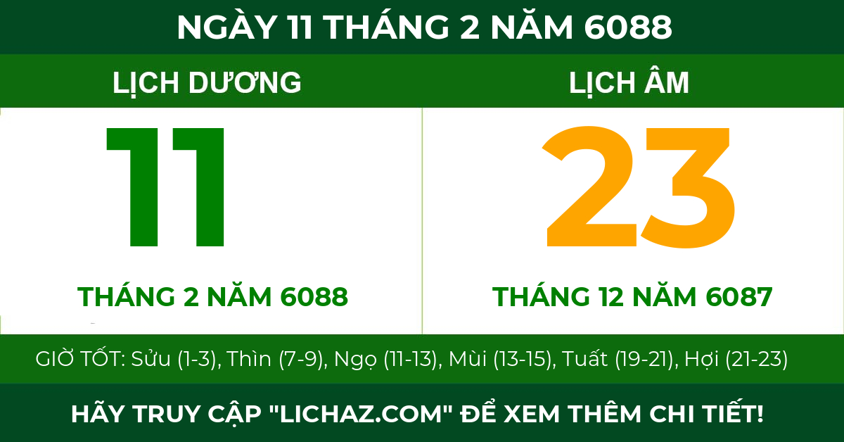 lịch âm ngày 11 tháng 2 năm 6088