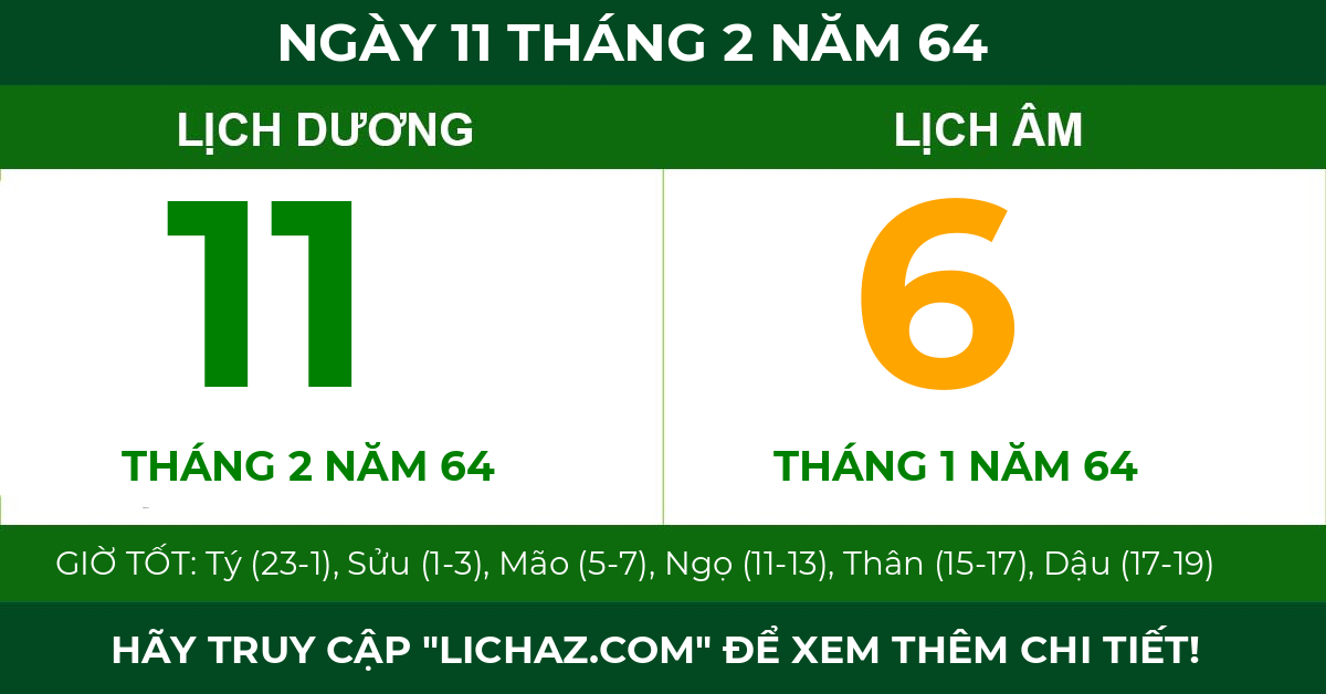 lịch âm ngày 11 tháng 2 năm 64