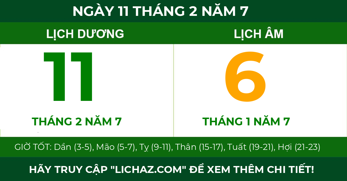 lịch âm ngày 11 tháng 2 năm 7