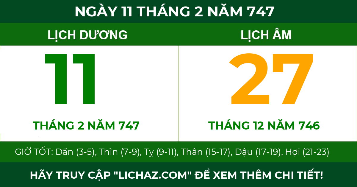 lịch âm ngày 11 tháng 2 năm 747