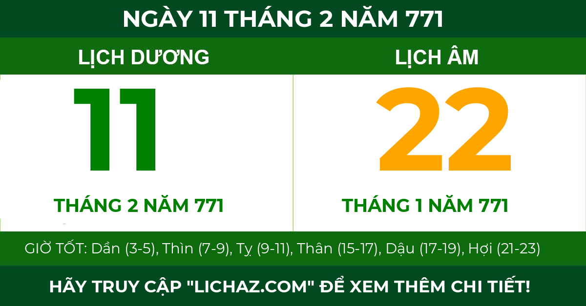 lịch âm ngày 11 tháng 2 năm 771