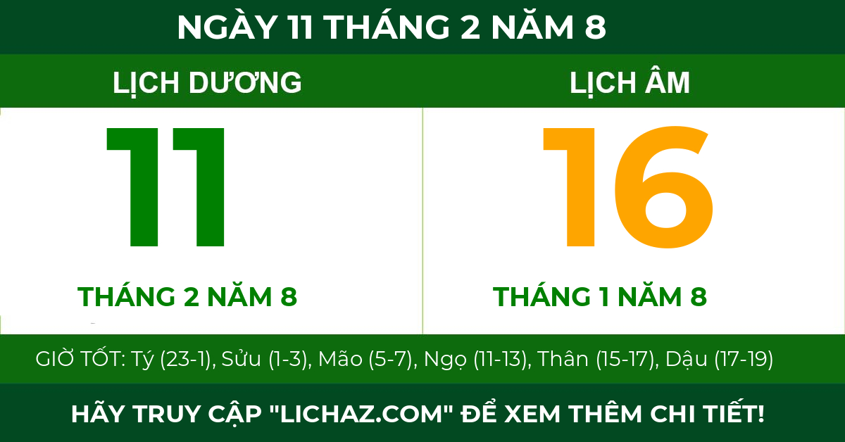 lịch âm ngày 11 tháng 2 năm 8