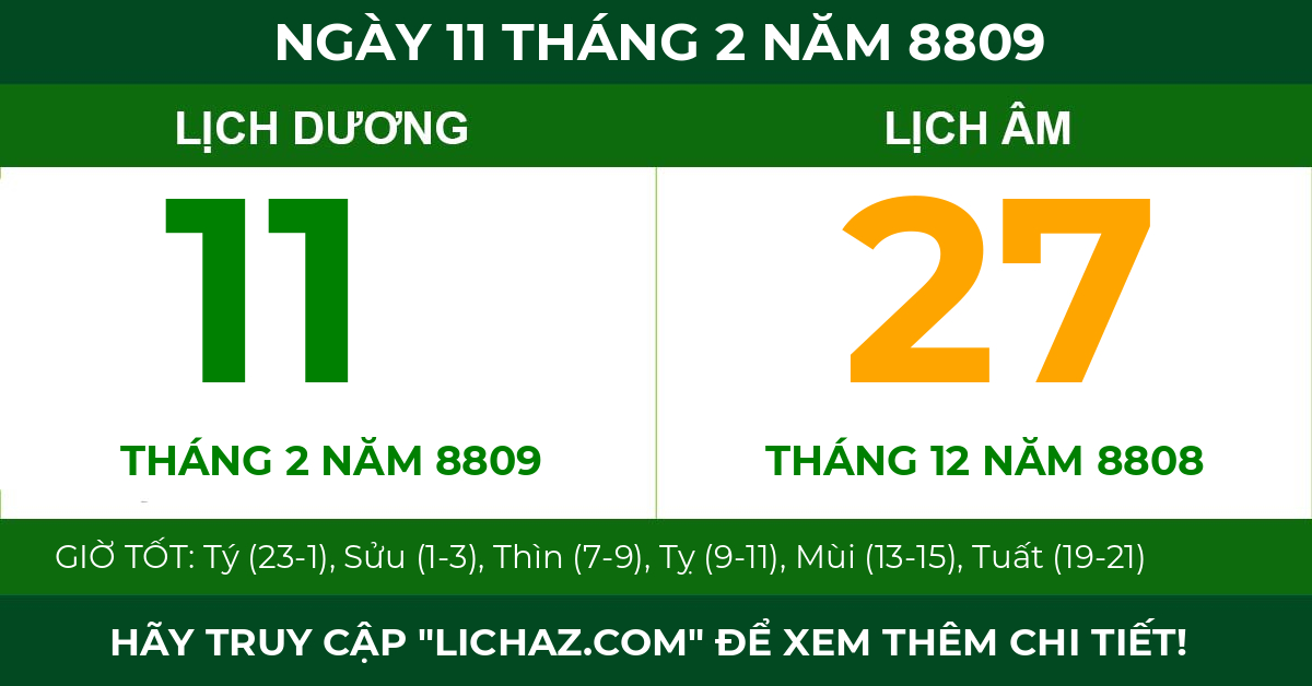 lịch âm ngày 11 tháng 2 năm 8809