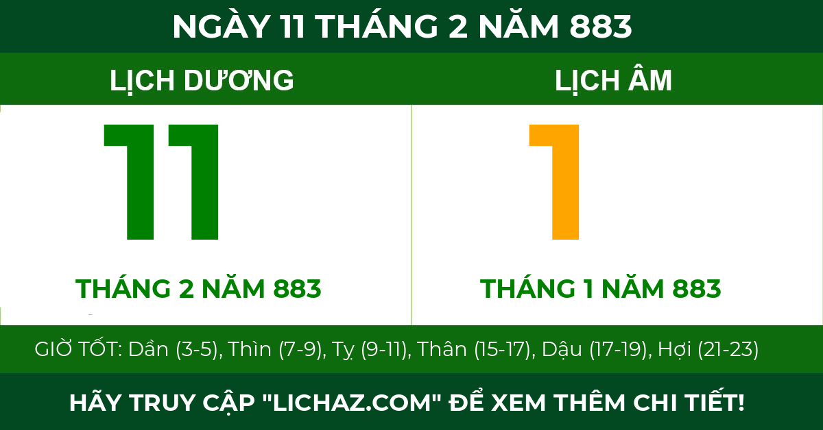 lịch âm ngày 11 tháng 2 năm 883