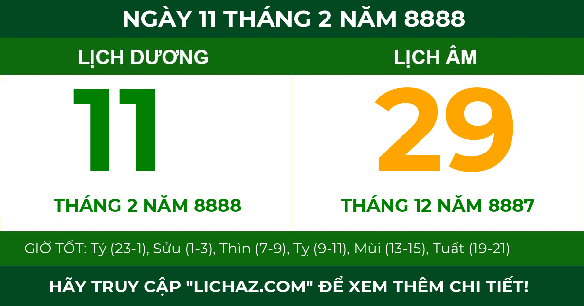 lịch âm ngày 11 tháng 2 năm 8888