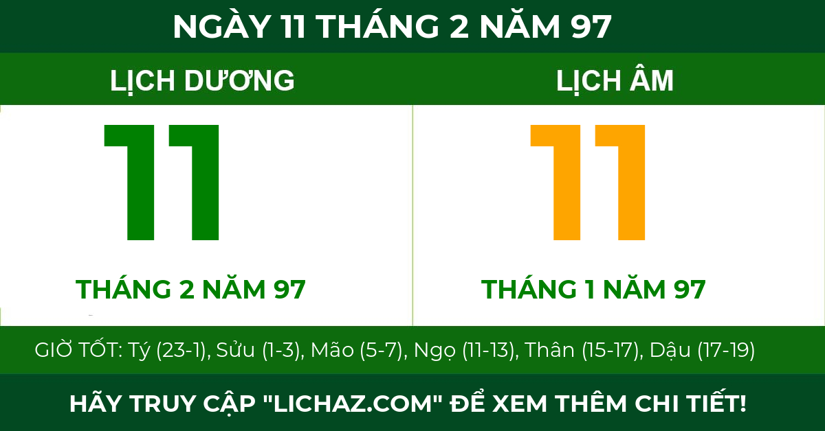 lịch âm ngày 11 tháng 2 năm 97