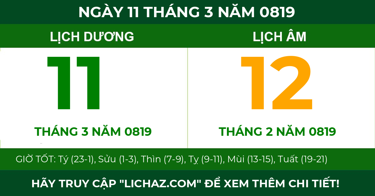 lịch âm ngày 11 tháng 3 năm 0819