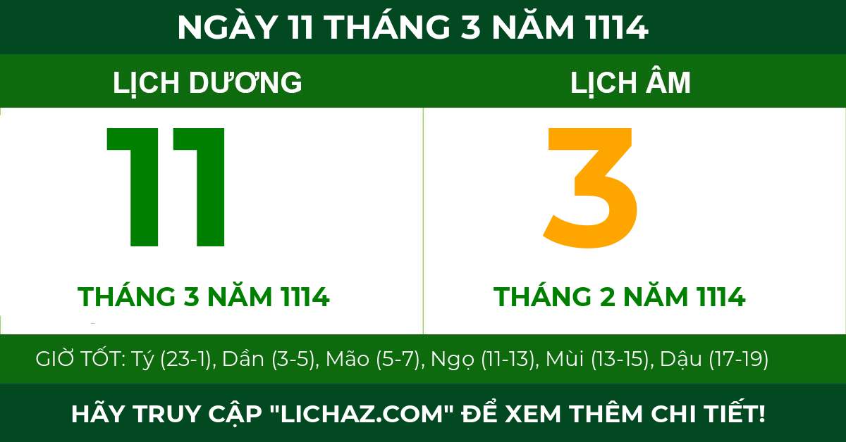 lịch âm ngày 11 tháng 3 năm 1114