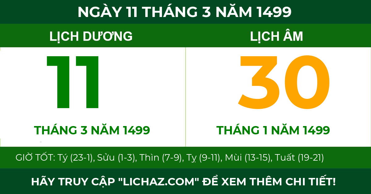lịch âm ngày 11 tháng 3 năm 1499
