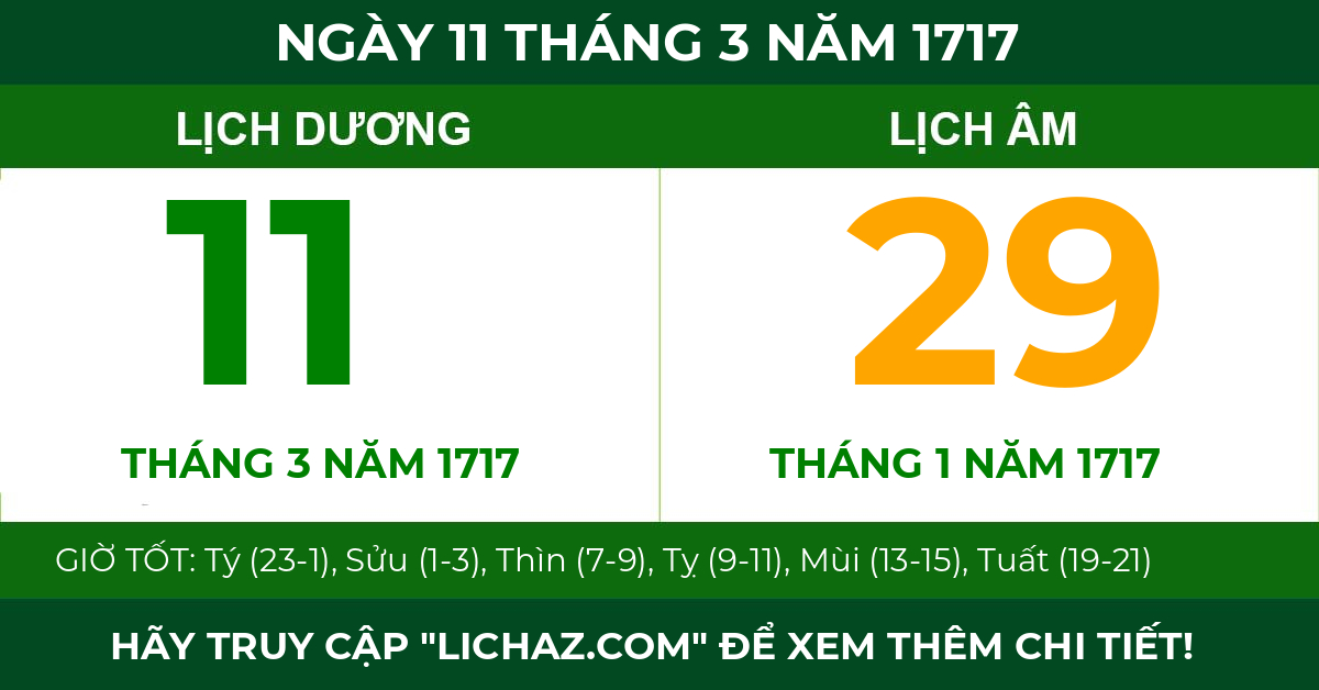 lịch âm ngày 11 tháng 3 năm 1717