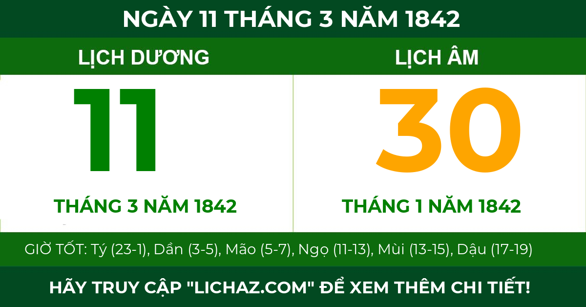 lịch âm ngày 11 tháng 3 năm 1842