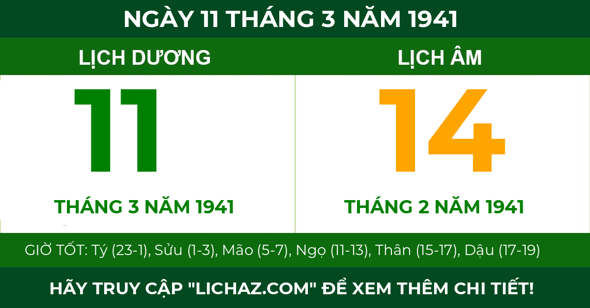 lịch âm ngày 11 tháng 3 năm 1941