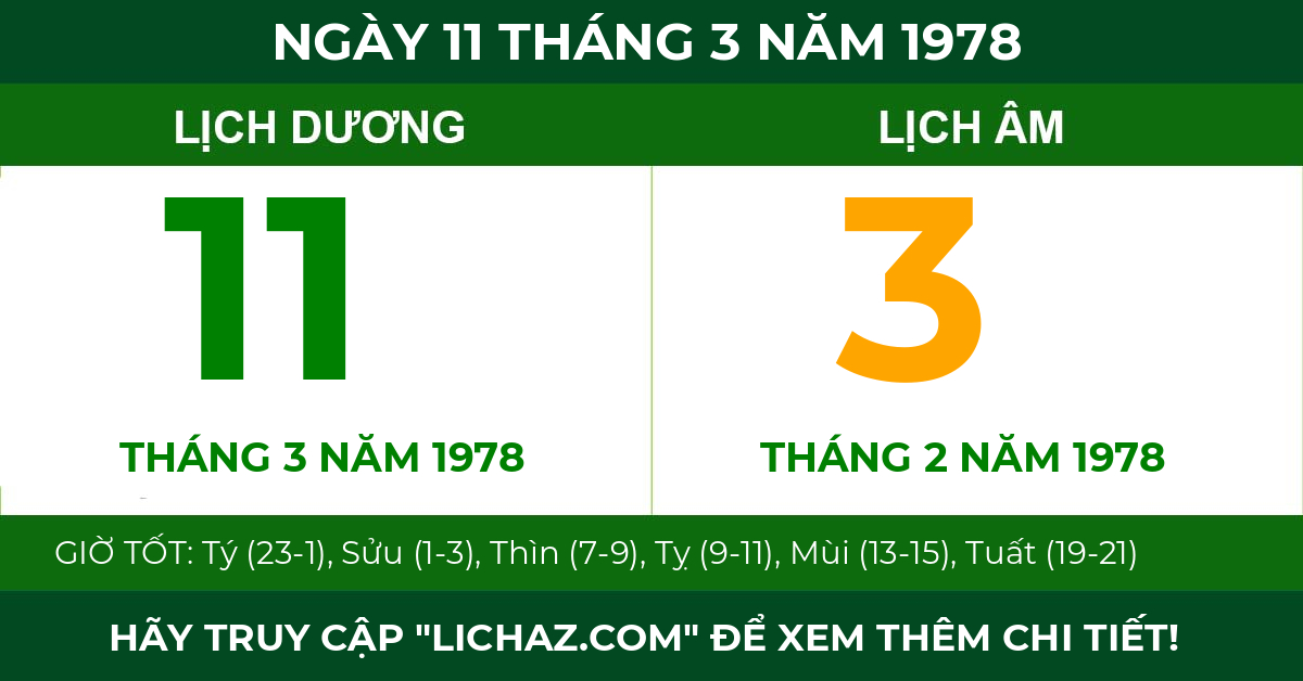 lịch âm ngày 11 tháng 3 năm 1978