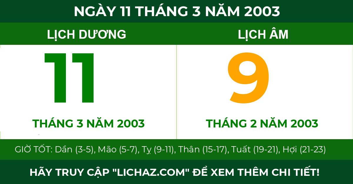 lịch âm ngày 11 tháng 3 năm 2003