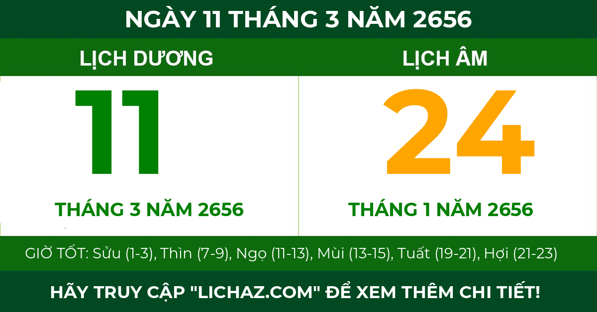 lịch âm ngày 11 tháng 3 năm 2656