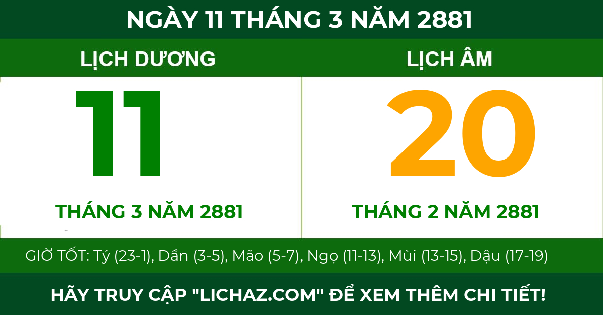 lịch âm ngày 11 tháng 3 năm 2881