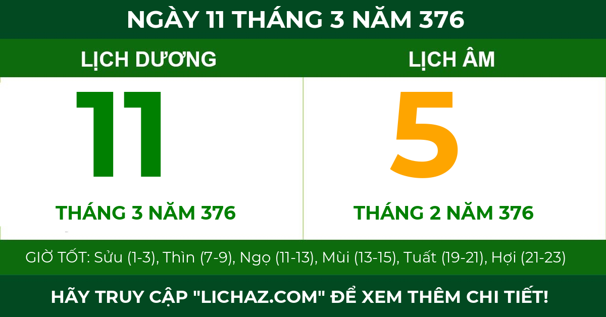 lịch âm ngày 11 tháng 3 năm 376