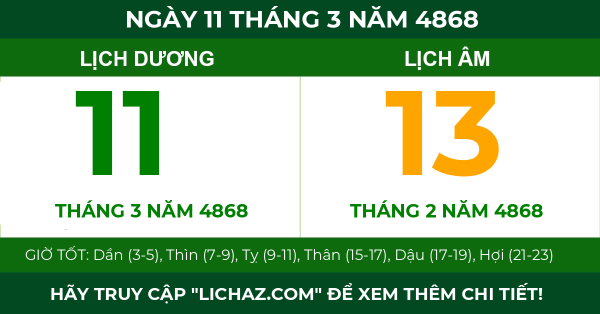 lịch âm ngày 11 tháng 3 năm 4868
