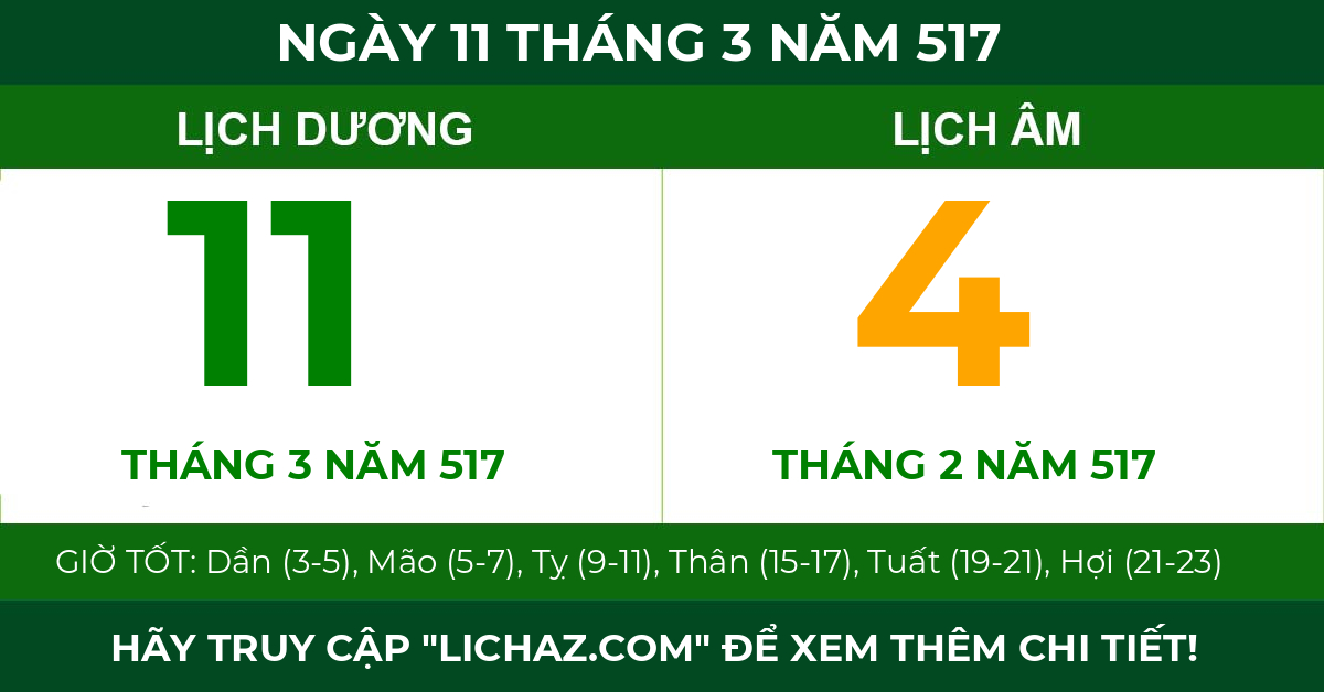 lịch âm ngày 11 tháng 3 năm 517