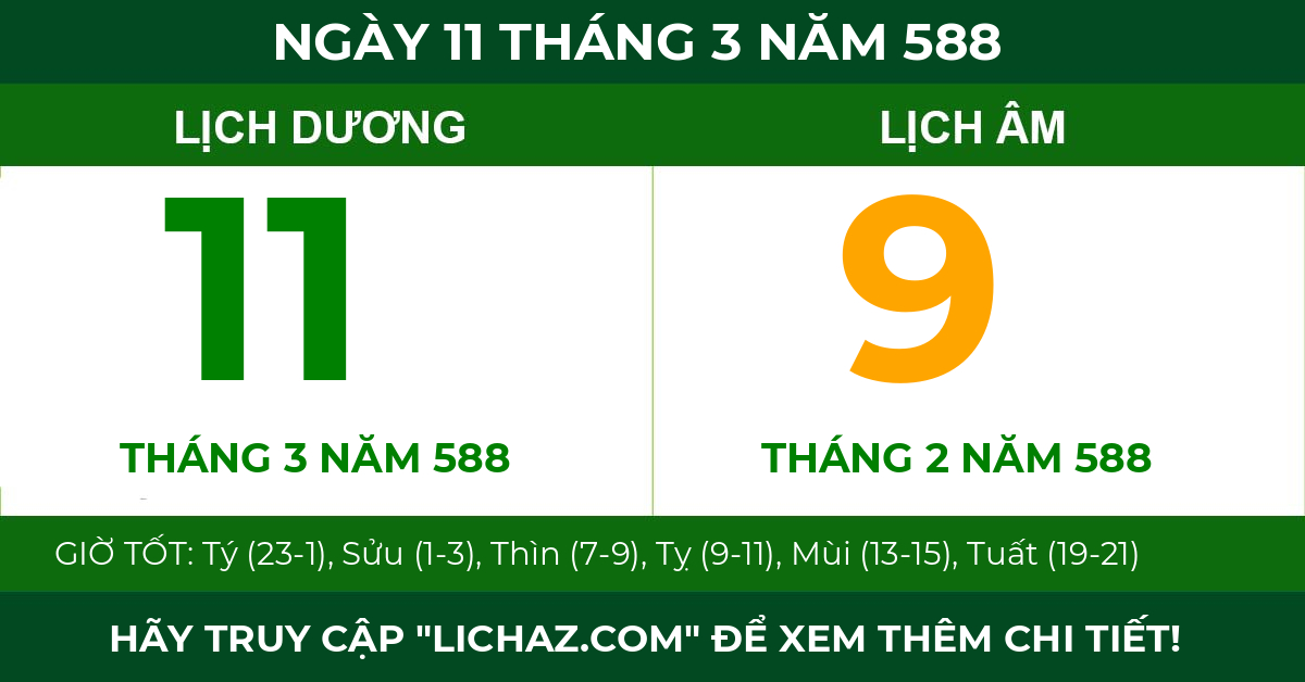 lịch âm ngày 11 tháng 3 năm 588
