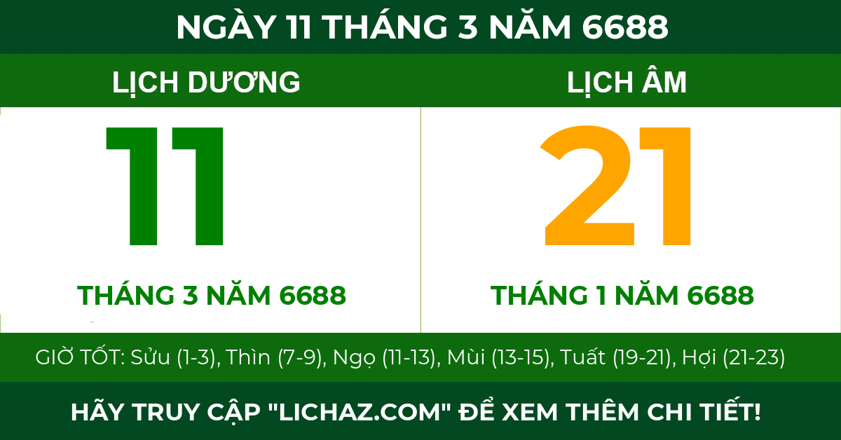 lịch âm ngày 11 tháng 3 năm 6688