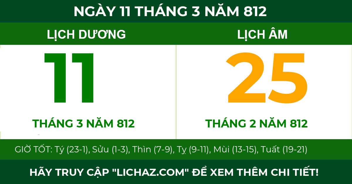 lịch âm ngày 11 tháng 3 năm 812