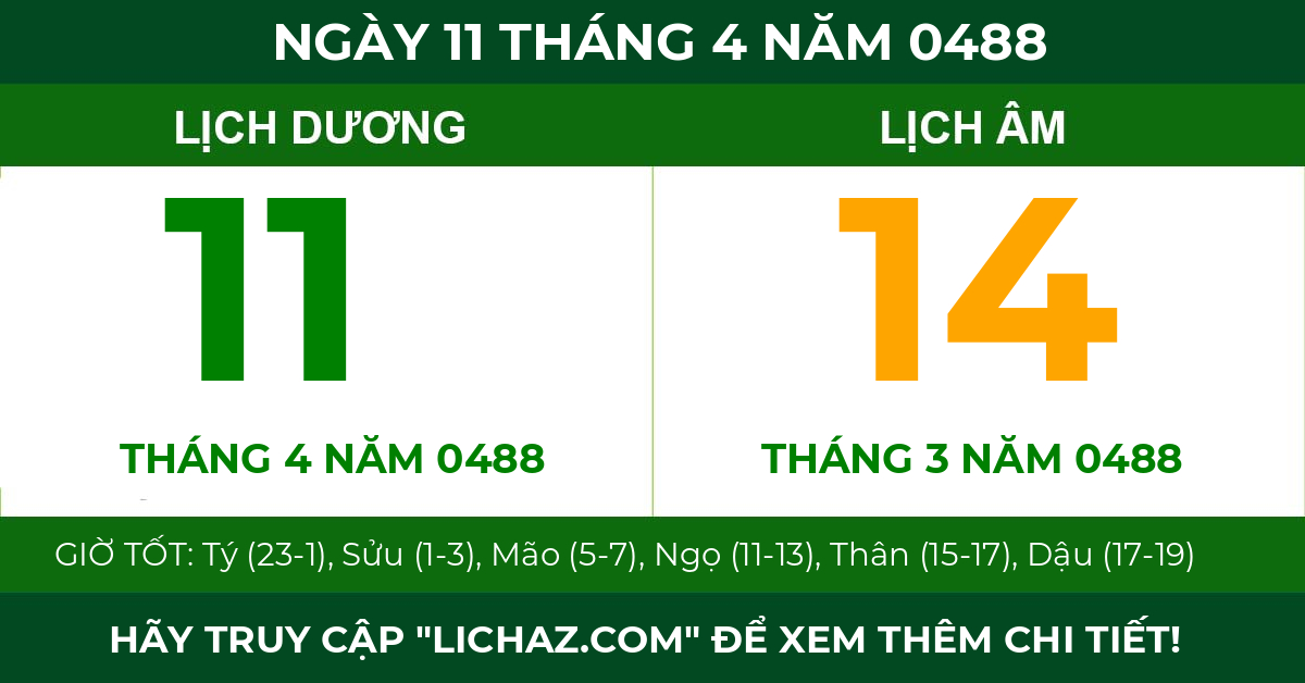 lịch âm ngày 11 tháng 4 năm 0488