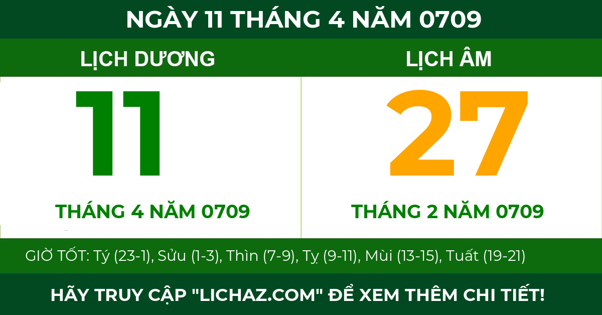 lịch âm ngày 11 tháng 4 năm 0709