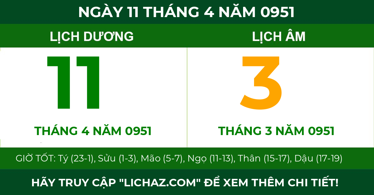 lịch âm ngày 11 tháng 4 năm 0951
