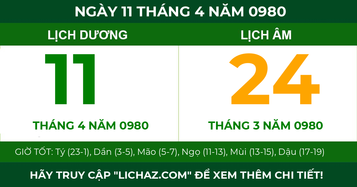 lịch âm ngày 11 tháng 4 năm 0980