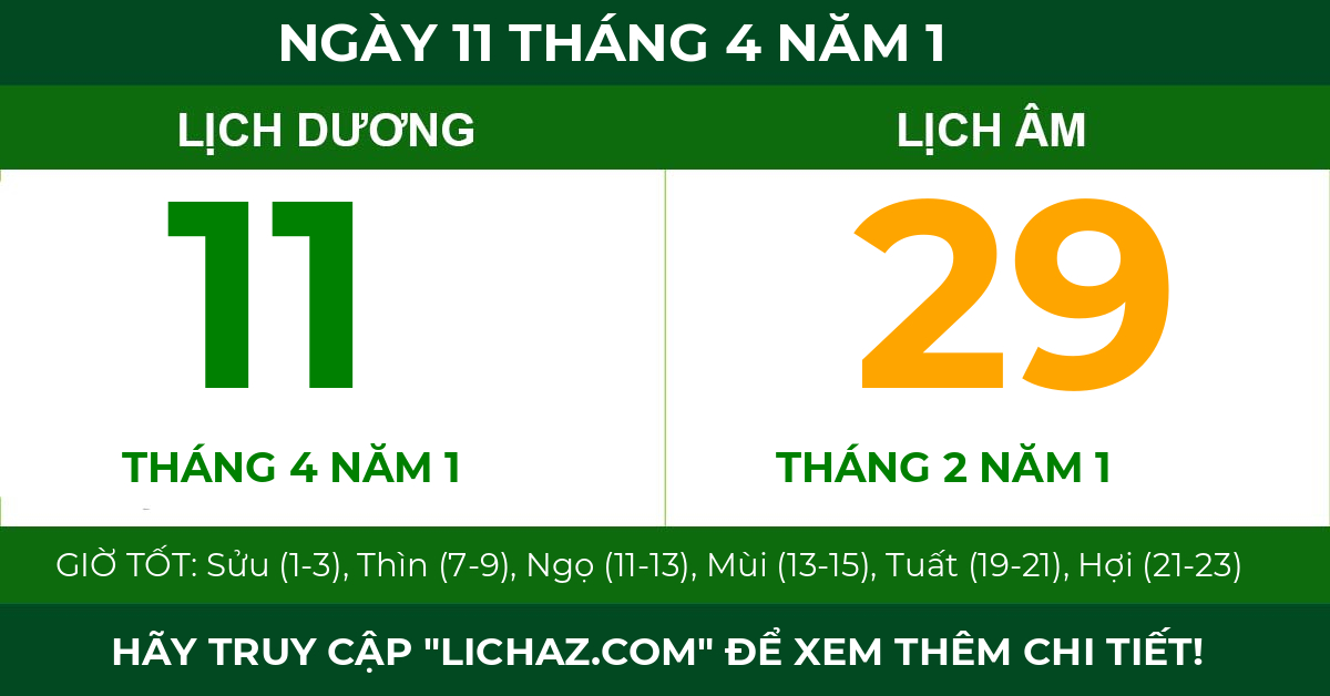 lịch âm ngày 11 tháng 4 năm 1