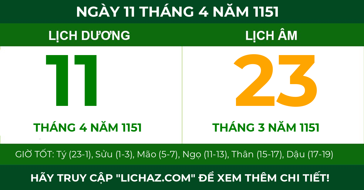 lịch âm ngày 11 tháng 4 năm 1151