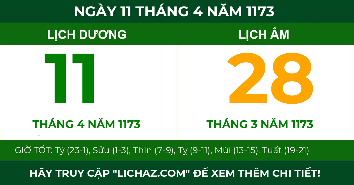 lịch âm ngày 11 tháng 4 năm 1173