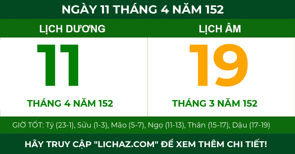 lịch âm ngày 11 tháng 4 năm 152