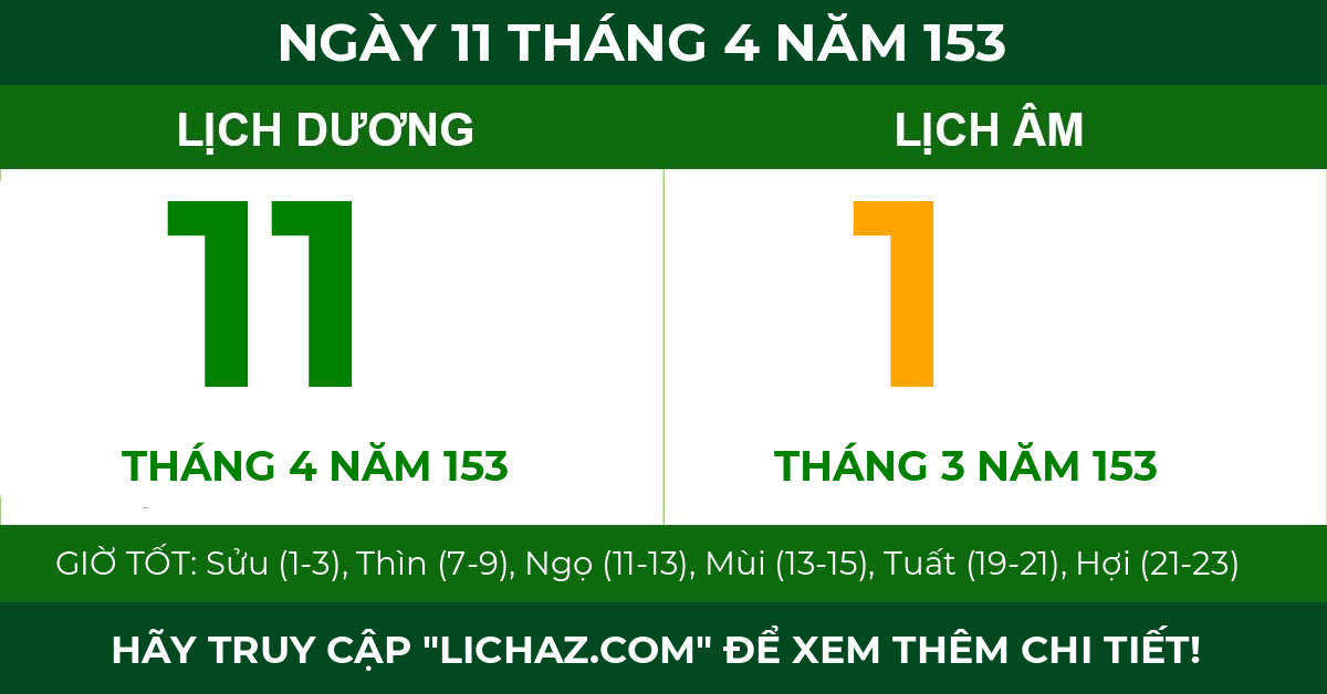 lịch âm ngày 11 tháng 4 năm 153