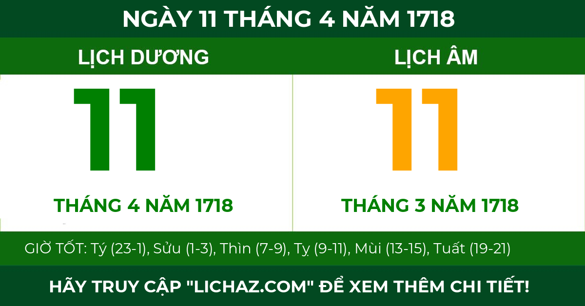 lịch âm ngày 11 tháng 4 năm 1718