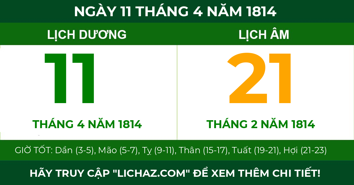 lịch âm ngày 11 tháng 4 năm 1814