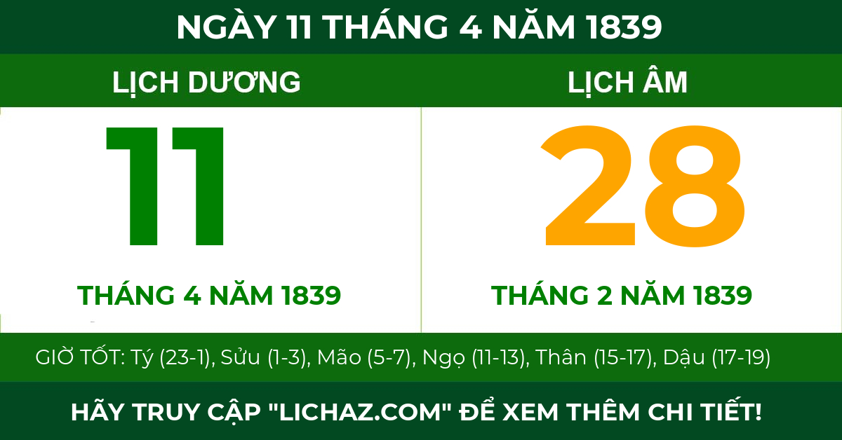 lịch âm ngày 11 tháng 4 năm 1839