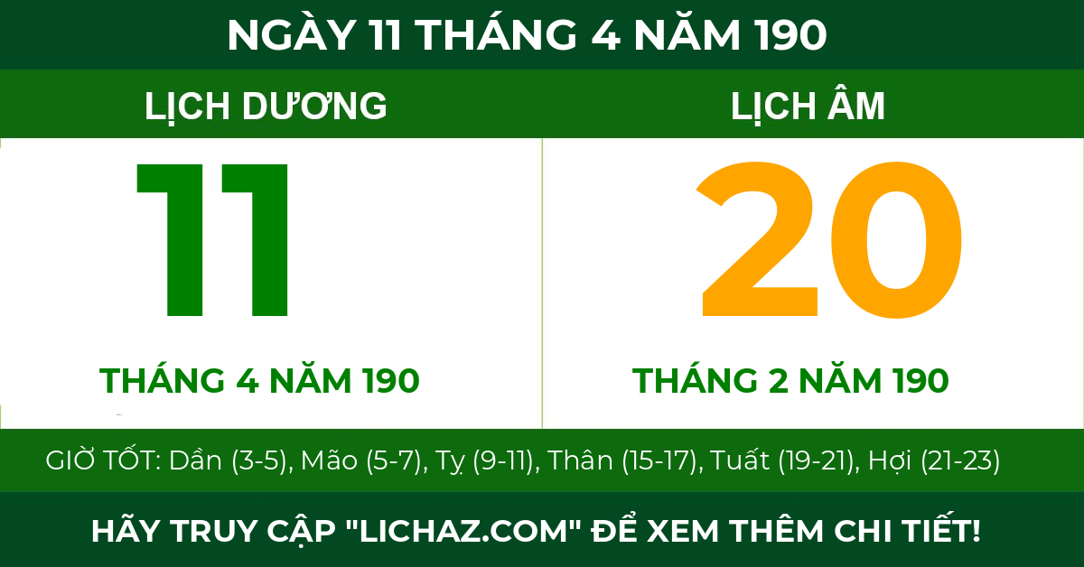lịch âm ngày 11 tháng 4 năm 190