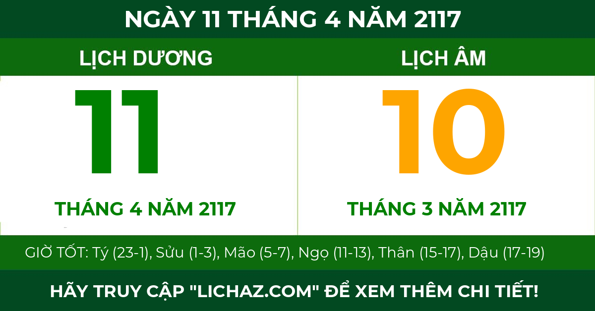 lịch âm ngày 11 tháng 4 năm 2117