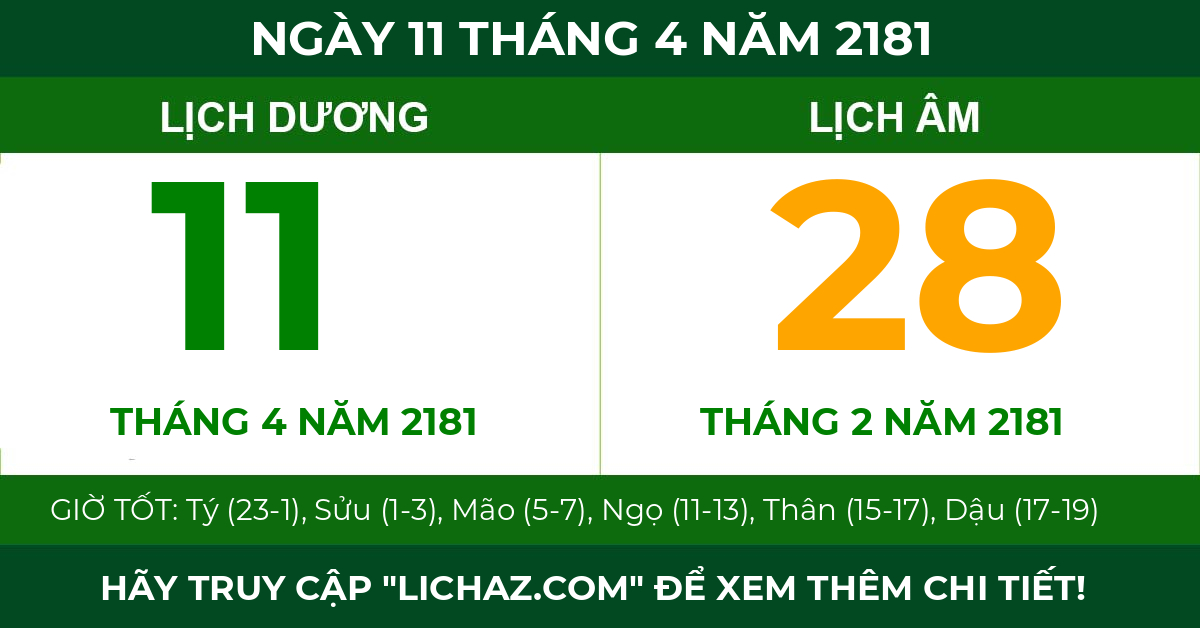 lịch âm ngày 11 tháng 4 năm 2181