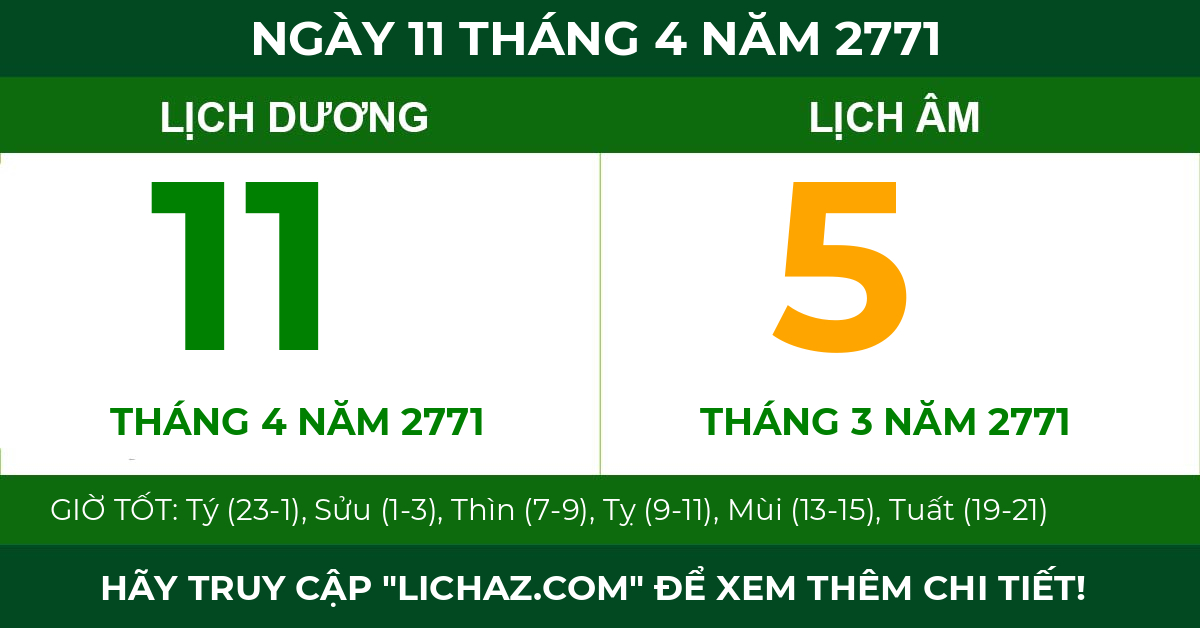 lịch âm ngày 11 tháng 4 năm 2771