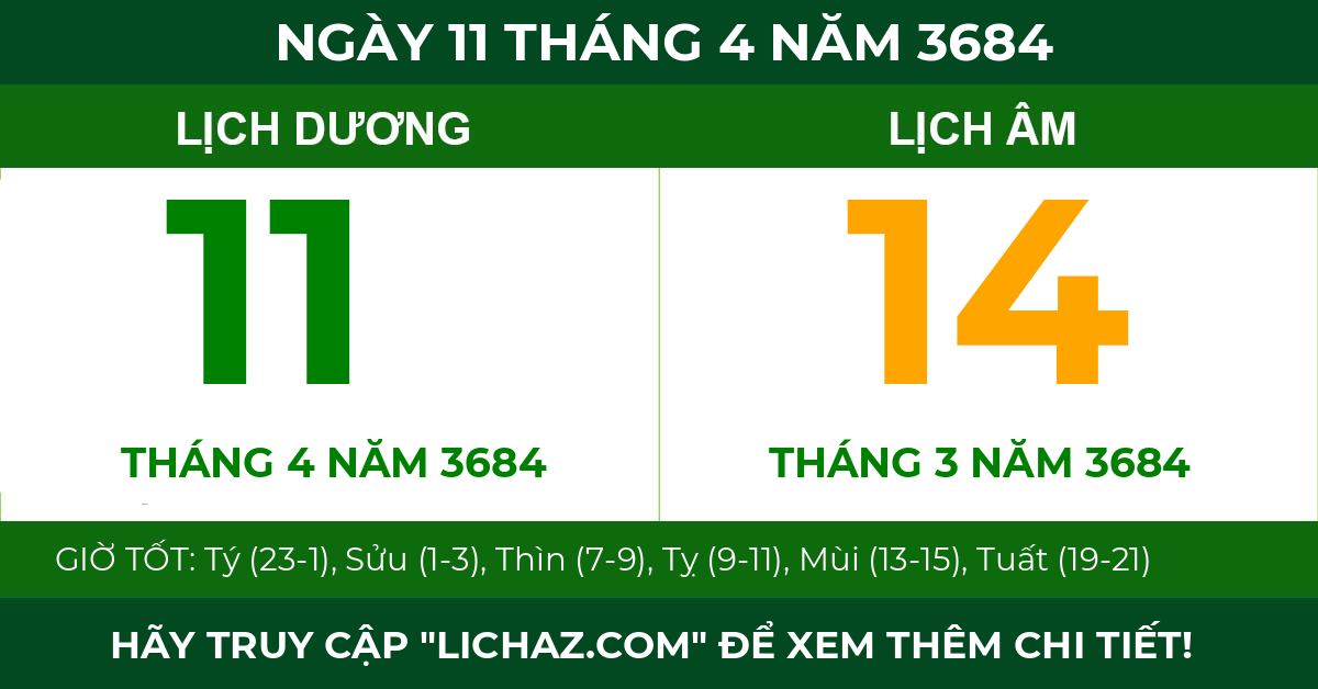 lịch âm ngày 11 tháng 4 năm 3684