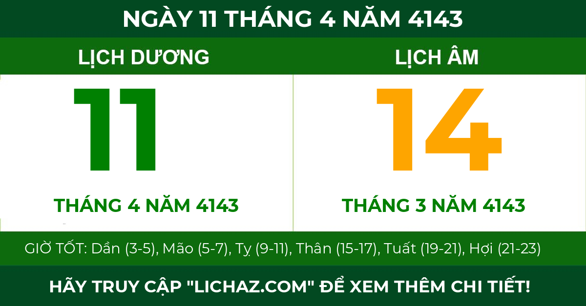 lịch âm ngày 11 tháng 4 năm 4143